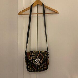 vintage 90s tapestry aztec southwestern style cross body cow girl bag